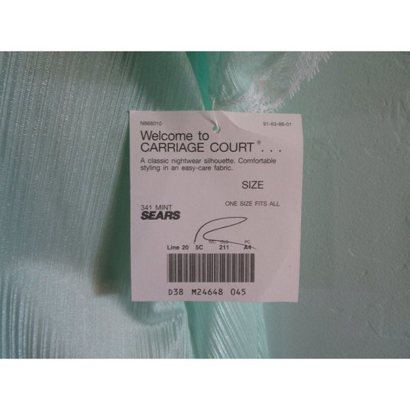 Sears Carriage Court Mint Green Short Night Gown Lace Trim Damask Stripe One Sz - Picture 11 of 16